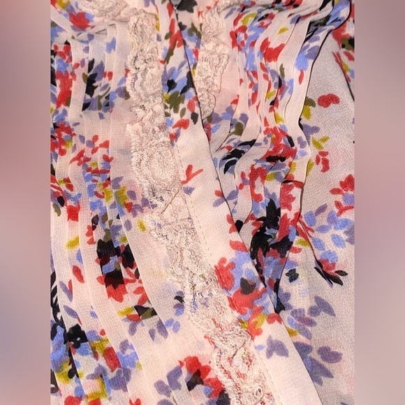 Elle Women Floral Chiffon Faux Wrap Lace Blouse Small Sheer Cottage Prairie - Picture 4 of 9